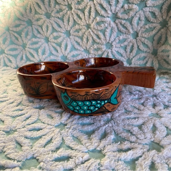 Vintage serving bowl Mexican folk art divided nut bowl trinket dish - Picture 9 of 9